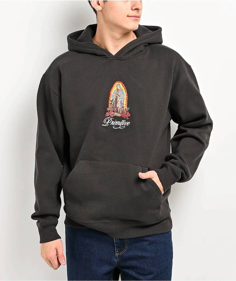 NEW PRIMITIVE mary embroidered heavy weight hoodie in black